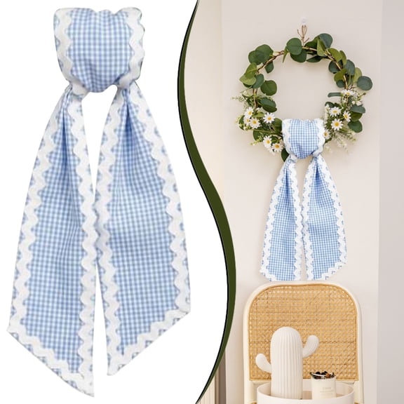 Wreath Sash for Front Door, Wreath Satin Sash Garland Ribbon Accessories, Wave WreathSash for Front Door Holiday, for Wreaths Yard Doorway Indoor Outdoor Bow Bridal Shower Home Decor, Blue