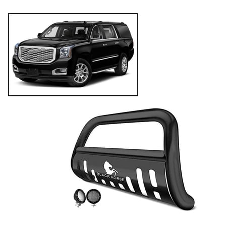 Black Horse Bull Bar Incl.pair of 5.3"Dia.LED Lights ,Black Compatible with 07-14 Escalade ESV/EXT|07-18 Silverado1500|19-21 Silverado 1500LD|15-20 Suburban/Yukon XL|07-18 Sierra1500|07-20 Yukon/Tahoe