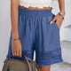 thumbnail image 2 of Pantalones cortos casuales fruncidos, elegantes pantalones cortos sueltos con dobladillo de encaje de poliéster de cintura alta con estilo para el trabajo de oficina Azul XL LHCER 1, 2 of 5