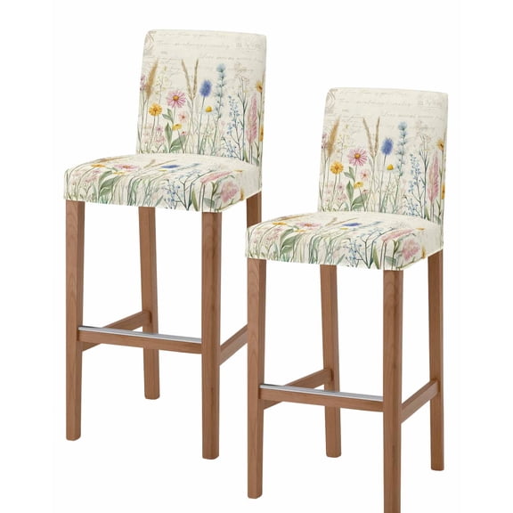 Spring Floral Bar Stool Covers Set of 2, Summer Flower Botanical Farmhouse Stretch Washable Bar Chair Covers with Backs, Removable Pub Counter Height Chair Cover for Kitchen Dining Room Cafe