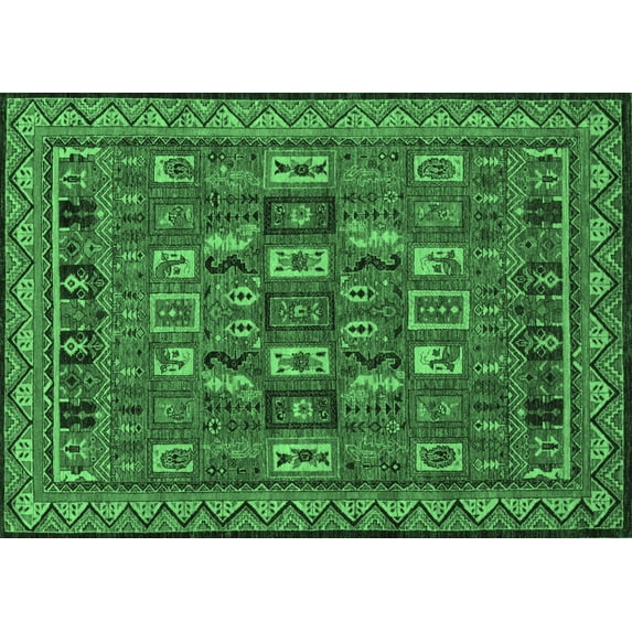 Ahgly Company Indoor Rectangle Abstract Emerald Green Modern Area Rugs, 2' x 5'