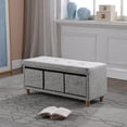 thumbnail image 2 of Gray Tufted Storage Bench with Basket Drawers, 2 of 6