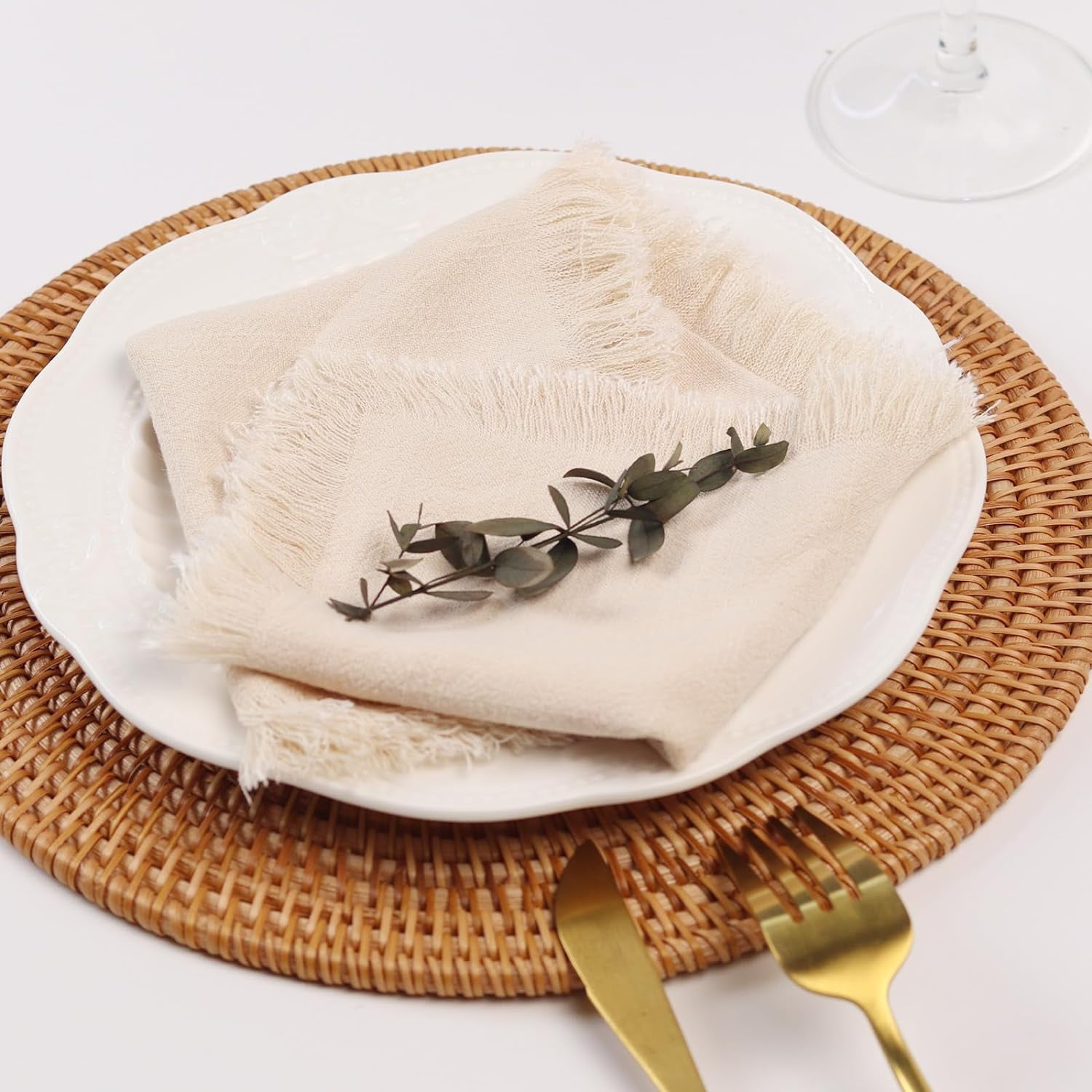 ACCENTHOME Natural Cotton Linen Napkins - Thumbnail 3