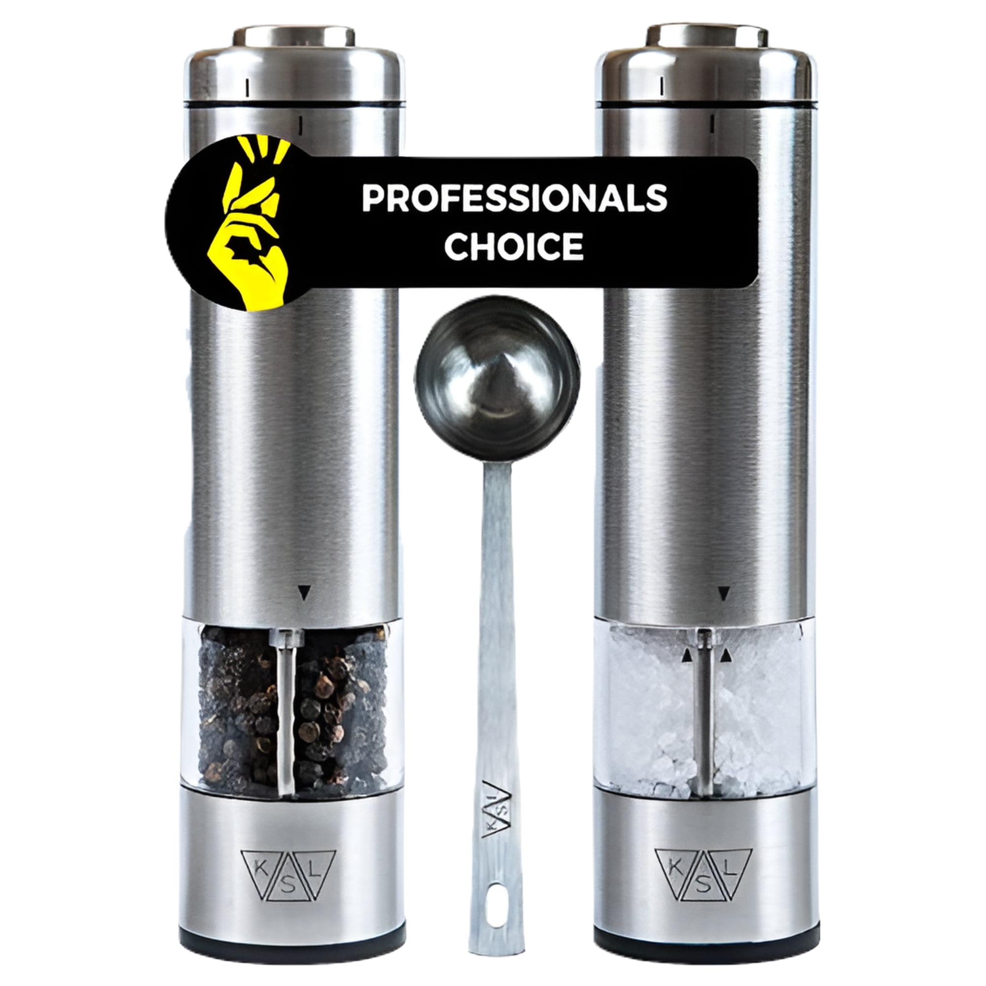 Ksl Electric Salt and Pepper Grinder Set Battery Operated Auto Mill, Stainless Steel Automatic Shaker with Light