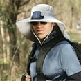 thumbnail image 1 of Sombrero de pescador grande con chal y protector de cuello para verano, para hombre, para exteriores, con ventilador solar recargable y gran viento., 1 of 4