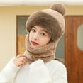 thumbnail image 3 of Diufon Winter Hooded Scarf Hat for Women Plush Thickened Warm Beanie Hats Windproof Outdoor Ski 2 in 1 Cap, 3 of 4