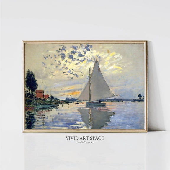 Claude Monet Sailboat At Le Petit Gennevilliers, Impressionist Landscape Painting, Coastal Print, Monet Wall Art, UNFRAMED PAPER POSTER, Home Decor, Vintage Gift, Living Room Dercor