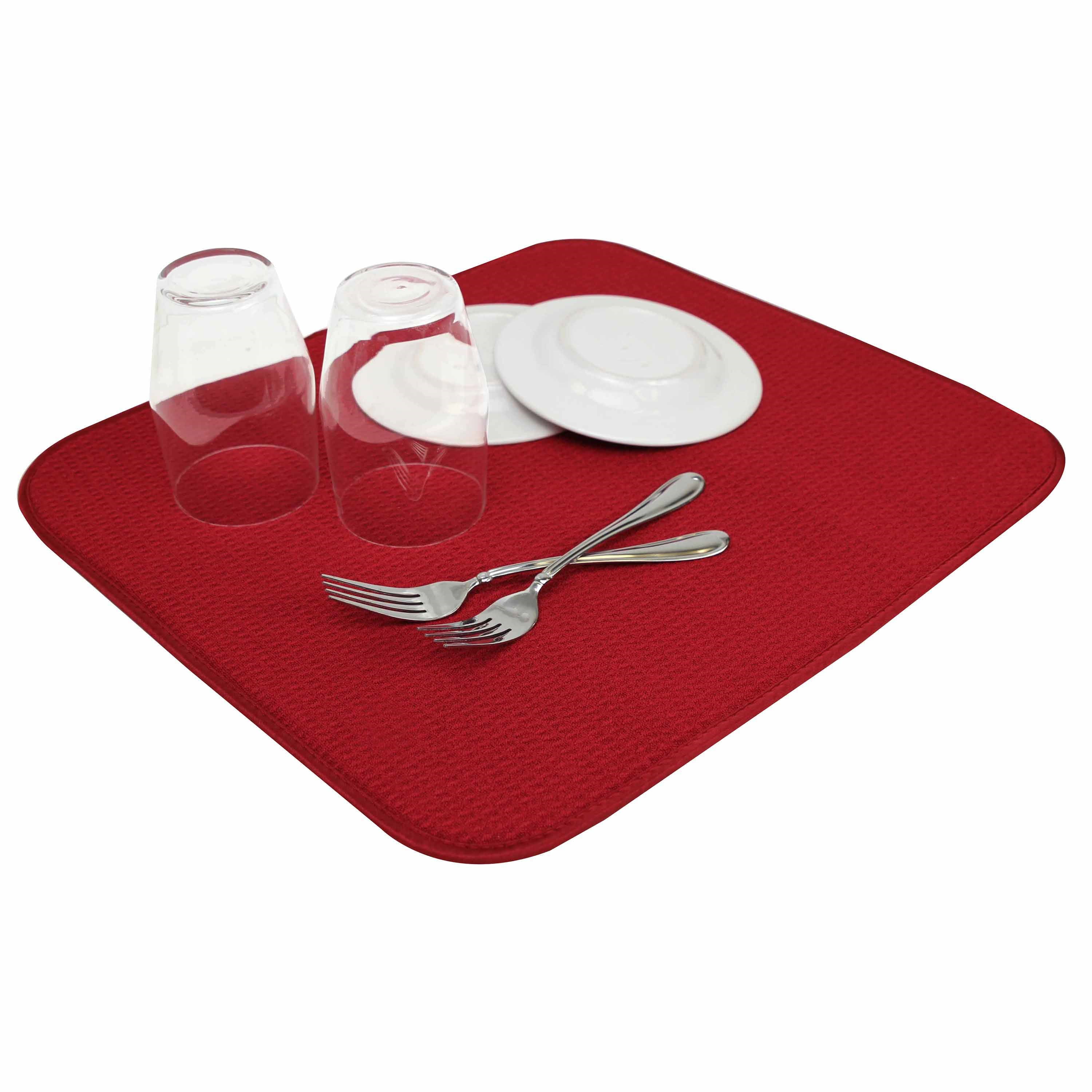 S&T INC. Absorbent, Reversible Microfiber Dish Drying Mat for Kitchen, 16  Inch x 18 Inch, Red 