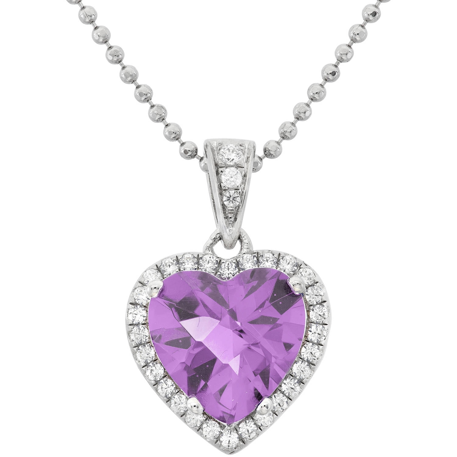 5th & Main Platinum-Plated Sterling Silver Heart-Cut Amethyst Pave Cubic Zirconia Pendant Necklace by Generic