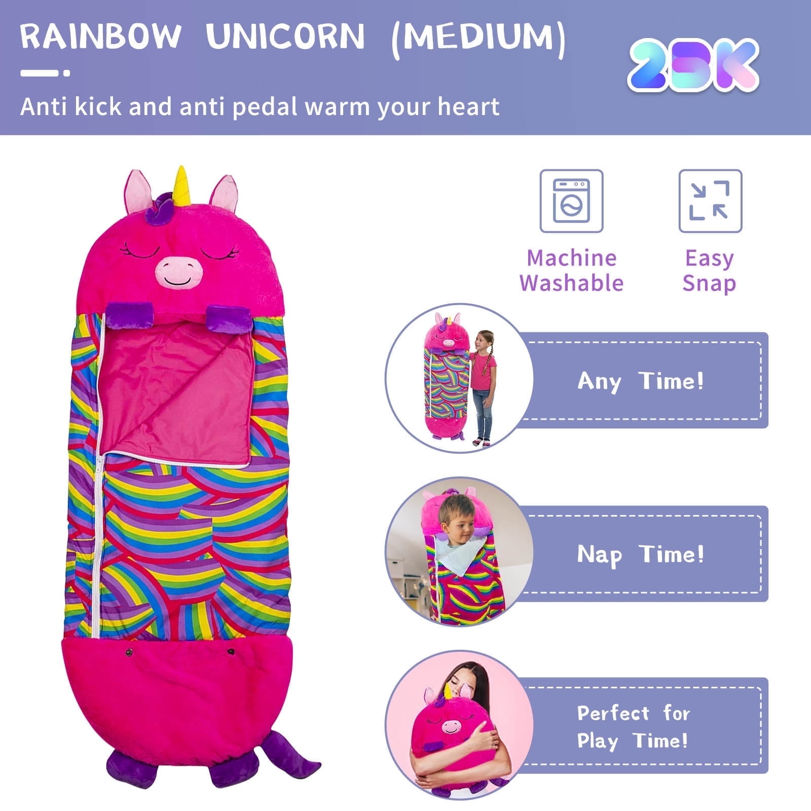 KKL Kids 2-in-1 Foldable Unicorn Sleeping Bag, Pink