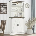 thumbnail image 4 of ChVans 71"Tall Farmhouse Bookcase Storage Cabinet with 2 Barn Doors, 5 Tier Kitchen Pantry Storage Cabinet w/Adjustable Shelves, for Dining Room, Bathroom, Living Room, Rustic White, 4 of 10