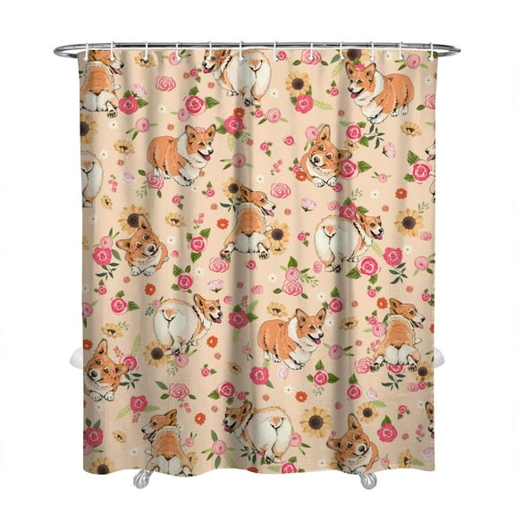 72" x 84" Cartoon Canine Shower Curtain - Funny Puppy Illustration Waterproof Bathroom Decor