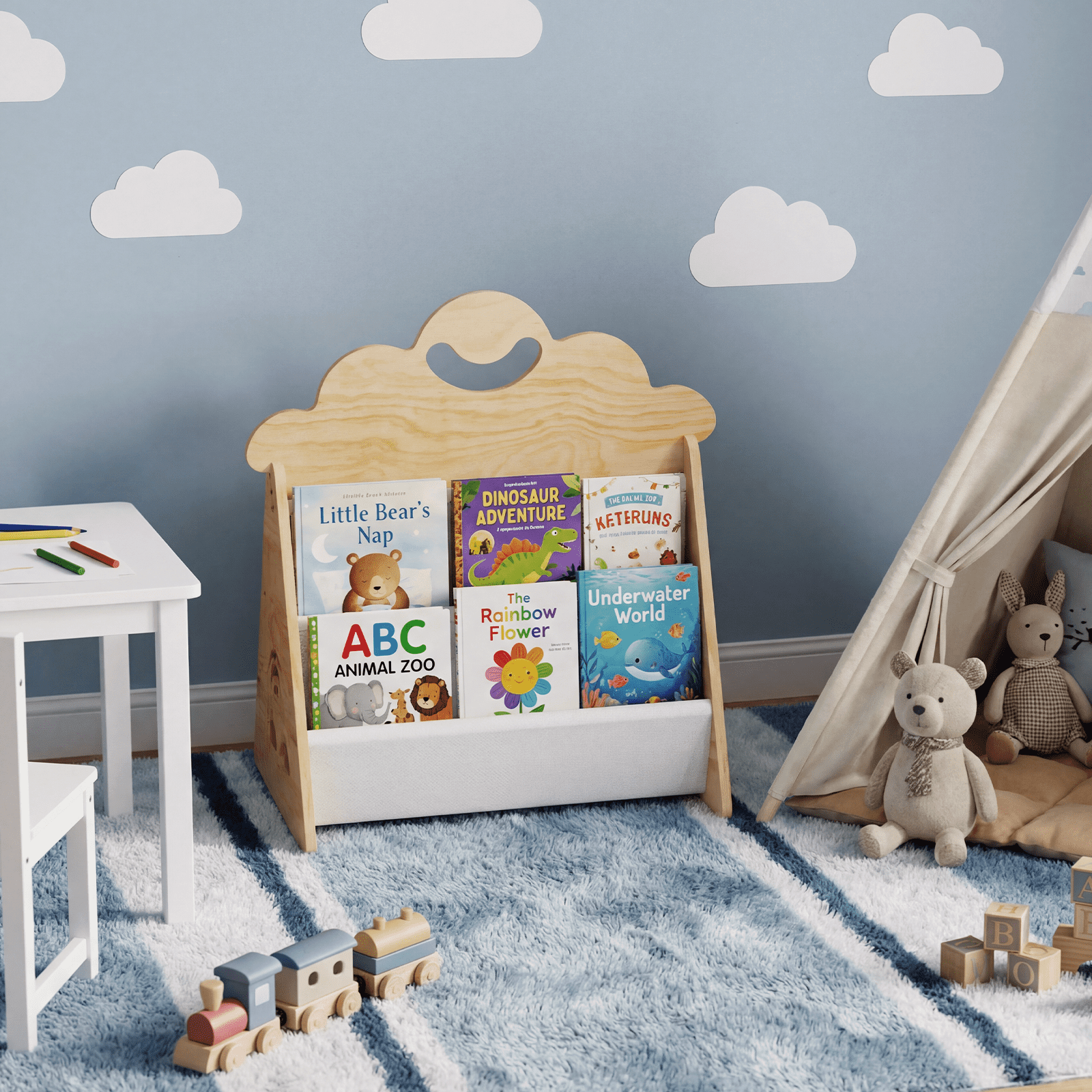 Wood Kids Bookshelf, Montessori Bookshelf,Suitable Kids Rooms, Nursery & Classroom, Toddler Book Rack, Nursery Book Shelves, Kids Bookcase, The Perfect Nursery Organizer