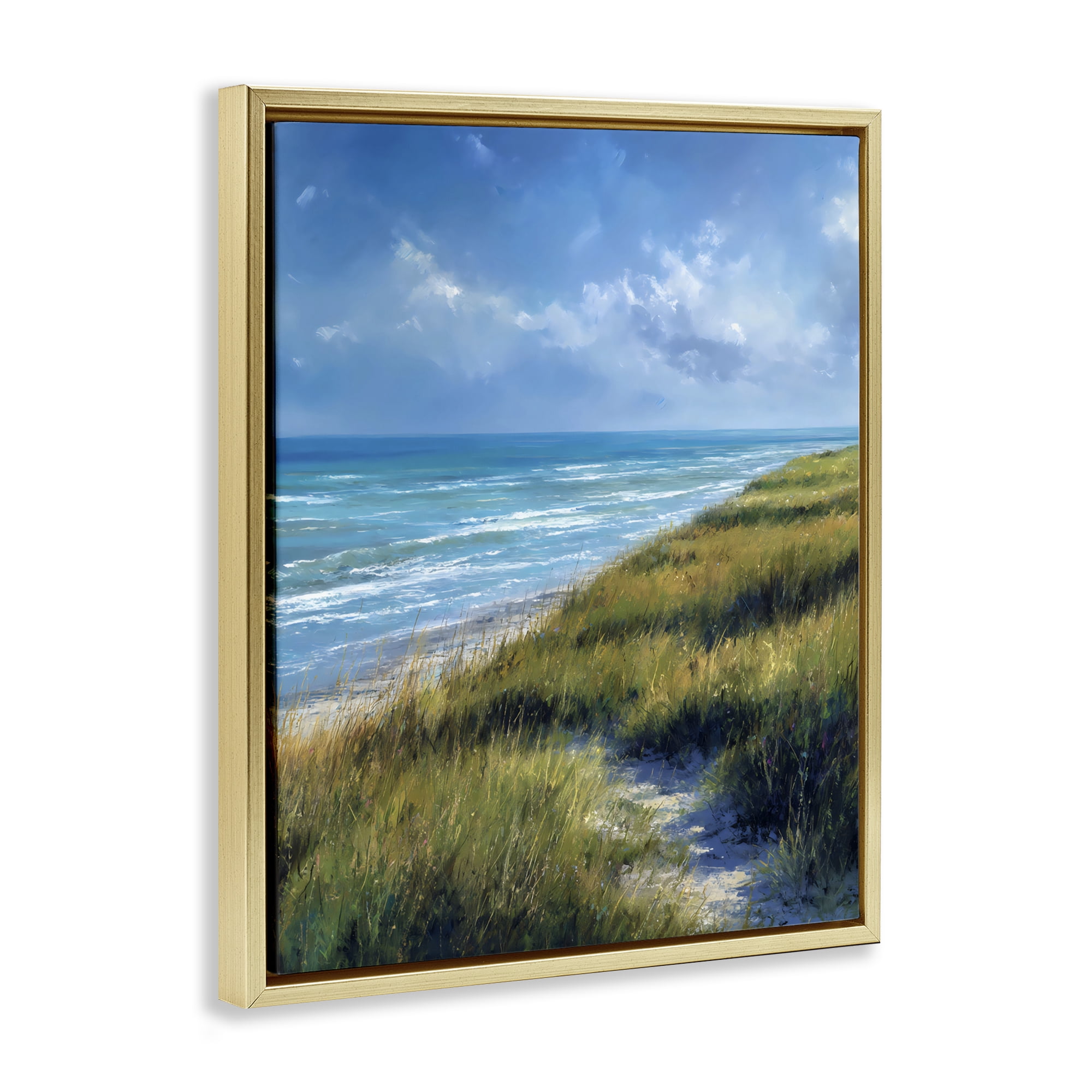 Stupell Industries Coastal Grass & Rolling Waves Gold Framed Floater Canvas Wall Art, design by Franklyn Gregory
