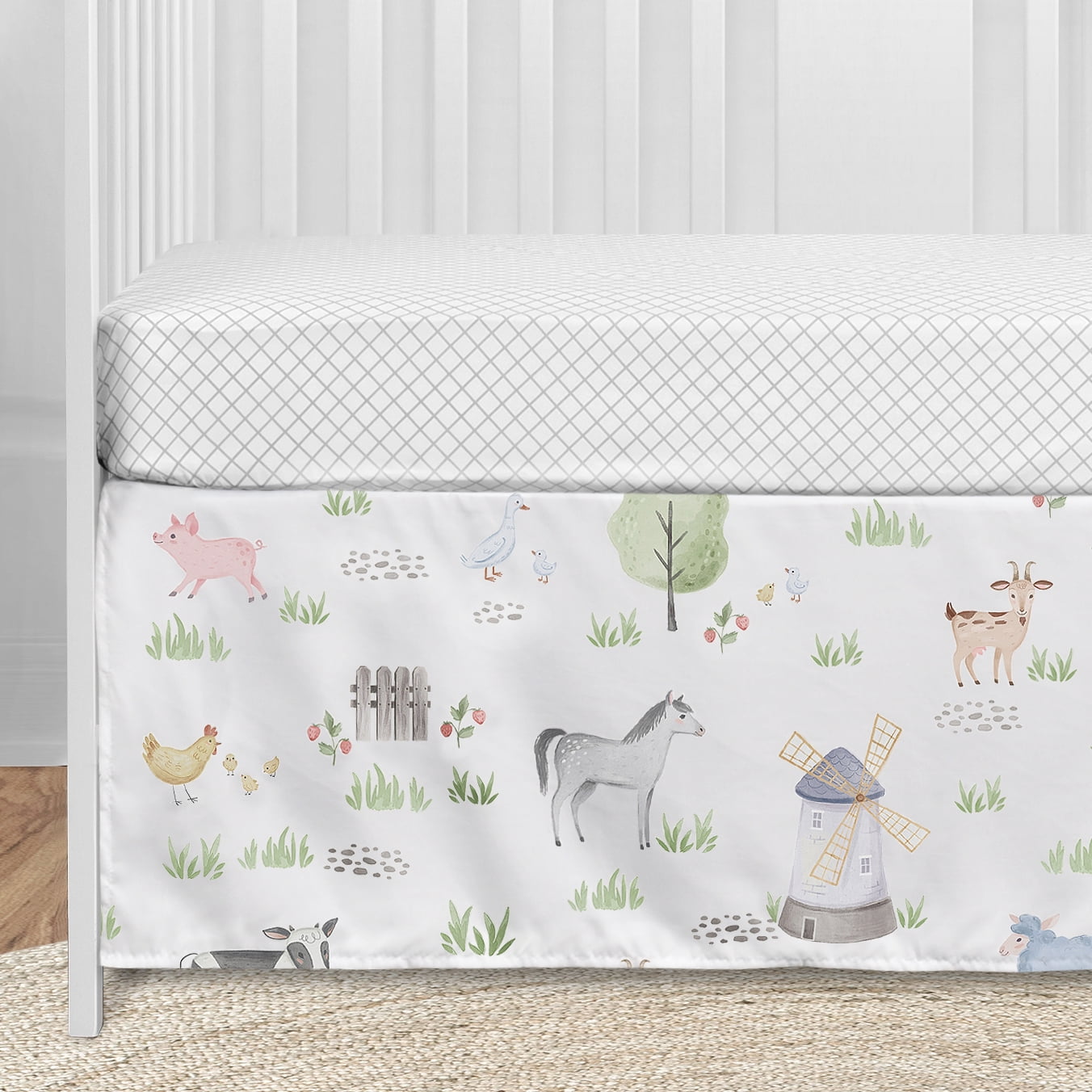 Sweet Jojo Designs Farm Animals Gray Green Grey Red 11 Piece Crib Bedding Set