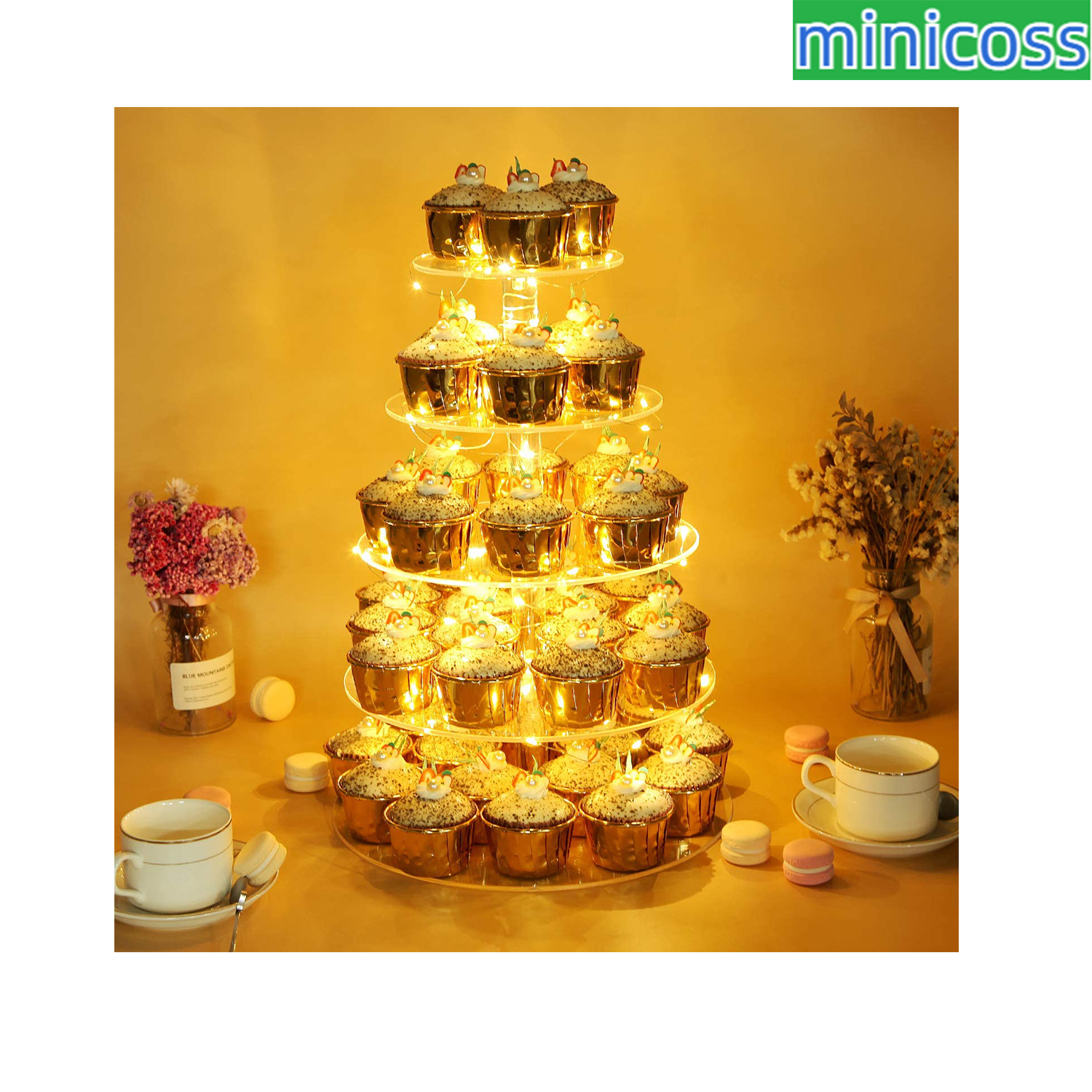 5 Tier Acrylic Cupcake Stand with Display LED String Lights Pastry Cake