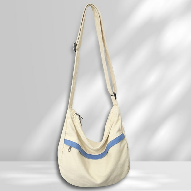 Bolso bandolera de lona para mujer Bolso mensajero sencillo moda para viajes y trabajo blanco