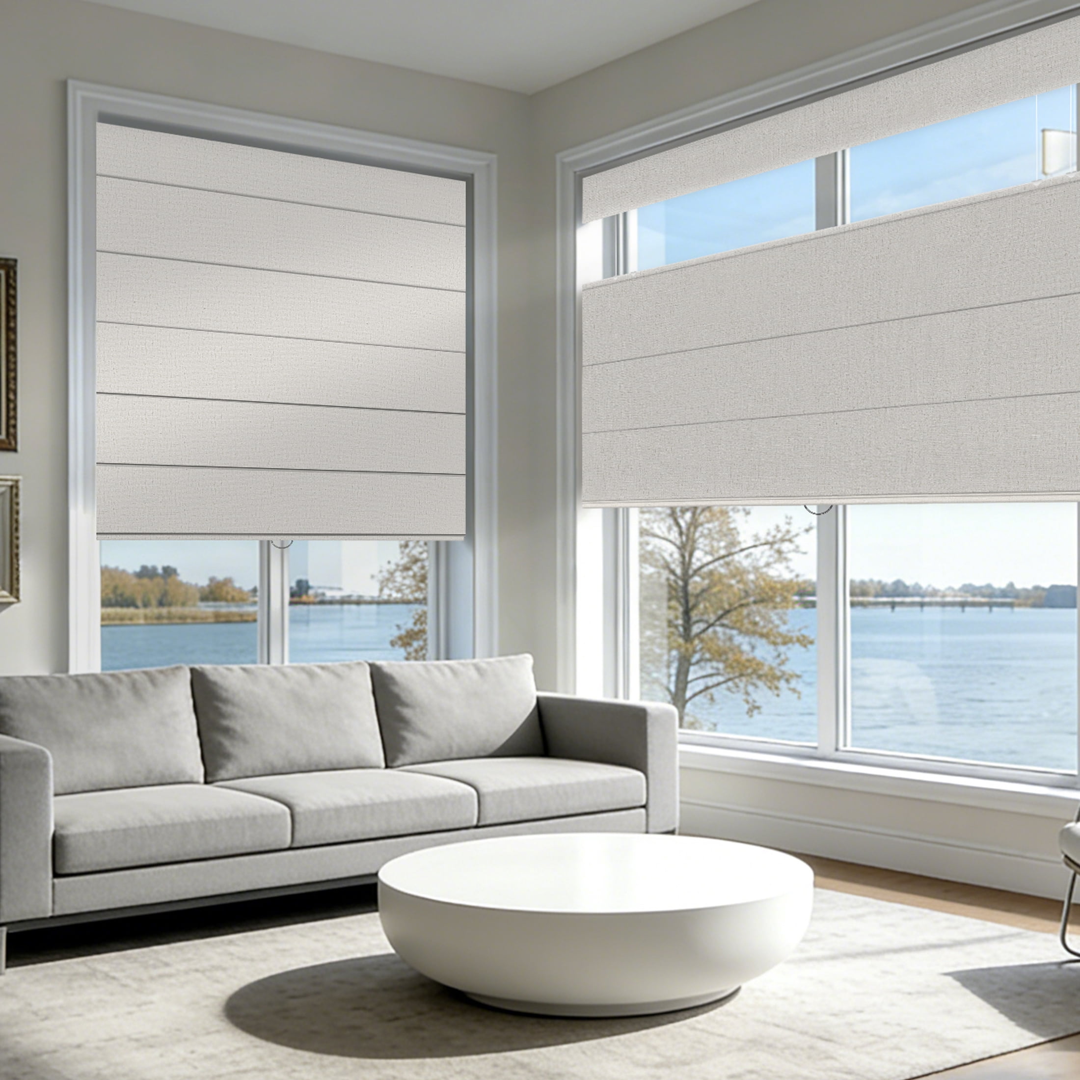 ZimJAHO No Drill Roman Shades – Top Down Bottom Up, Cordless Blackout Blinds for Bedroom, UV Blocking, Easy Install, Linen Ivory, 39"Wx64"H