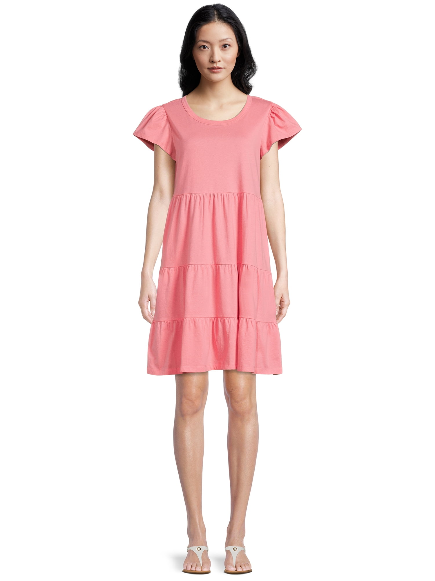 Time and Tru Women's Short Sleeve Tiered Knit Dress