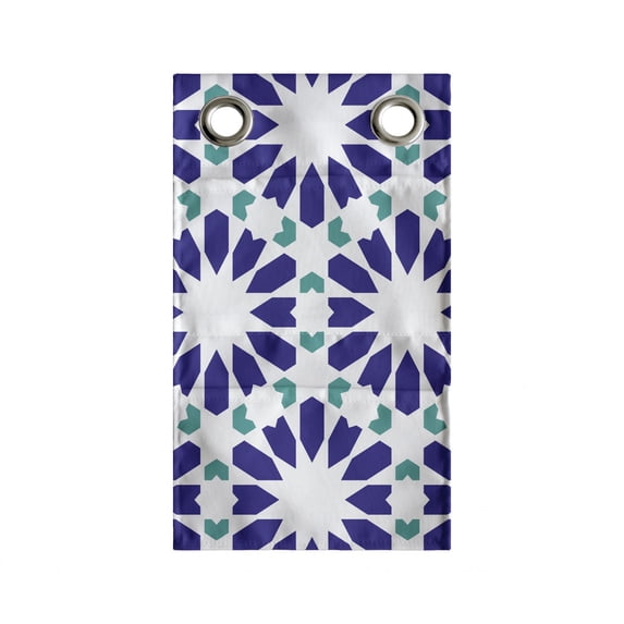 Mosaic Hanging Pocket Organizer, Classic Moroccan Portuguese Style Hexagons Geometric Repetition, Printed Polyester Storage Bag with Pockets, 9" x 27", Indigo Dark Seafoam and White