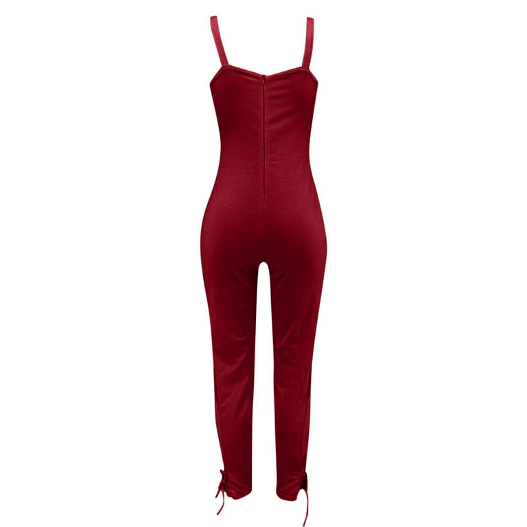 Xysaqa 80S Outfit for Women, Womens Casual Bodycon Tank One-Piece Jumpsuits  Spaghetti Strap Sleeveless Fit Rompers Playsuit with Pockets 