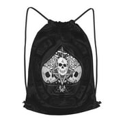 XMXT Waterproof Gym Bag, Ace Symbol Mystery Skull Print Drawstring Backpack for Men, s Black