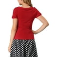 thumbnail image 3 of INSPIRE CHIC Womens Bow Neck Solid Short Sleeve Peter Pan Collar Blouse Casual Summer Top M Red, 3 of 7