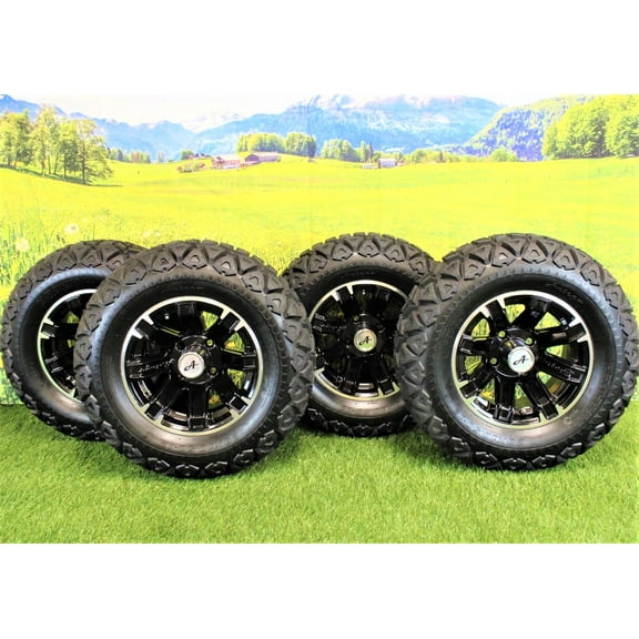 Antego Tire and Wheel (Set of 4) 23x10.50-12 ATW-045 with 12x6 Black Aluminum Wheels for Golf/ATV/UTV