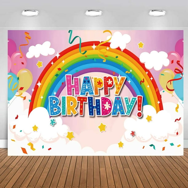 7x5ft Rainbow Birthday Backdrop for Boys Girls Kids Birthday Party Baby  Shower Colorful Rainbow White Clouds Stars Decorations Cake Table Banner  Indoor Outdoor Party Supplies 