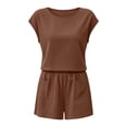 thumbnail image 7 of Zynoxe Womens Two Piece Matching Sets Summer Short Sleeve Top and Shorts Short Sets Cotton Linen Lounge Outfits for HomewearBrown2XL, 7 of 7