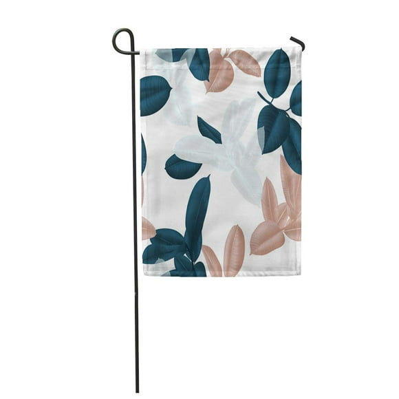 POGLIP Bronze Dark Green White and Brown Ficus Elastica Leaves on Light Pink Collage Bo Garden Flag Decorative Flag House Banner 28x40 inch