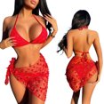 thumbnail image 1 of SAYOO Conjunto de traje de baño dividido de verano para mujer, traje de baño de bikini sin espalda + sobrefalda de malla SAYOO Sexy, 1 of 9