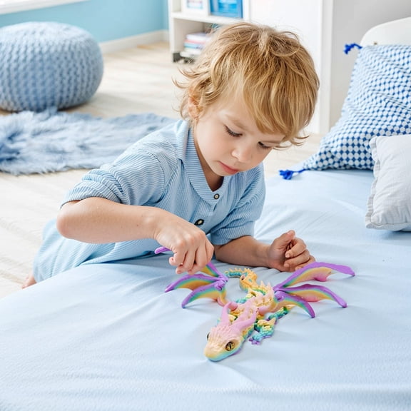 3D Printed Dragon with Wings, Flexible Articulated Fidget Dragon, 3D Printed Animals Collectible Birthday Gift for Home Office Desktop Pet Decor
