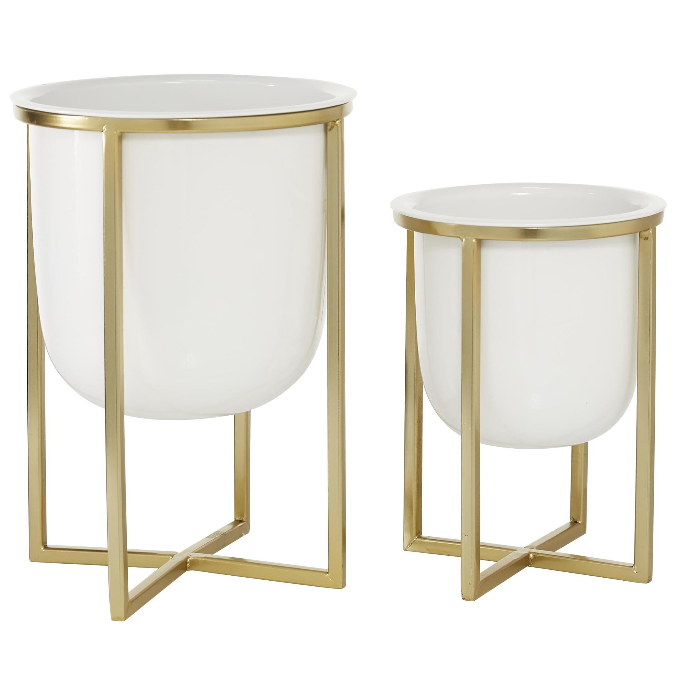 CosmoLiving by Cosmopolitan 12", 10"H Dome White Metal Planter with Gold X-Shaped Stands (2 Count)