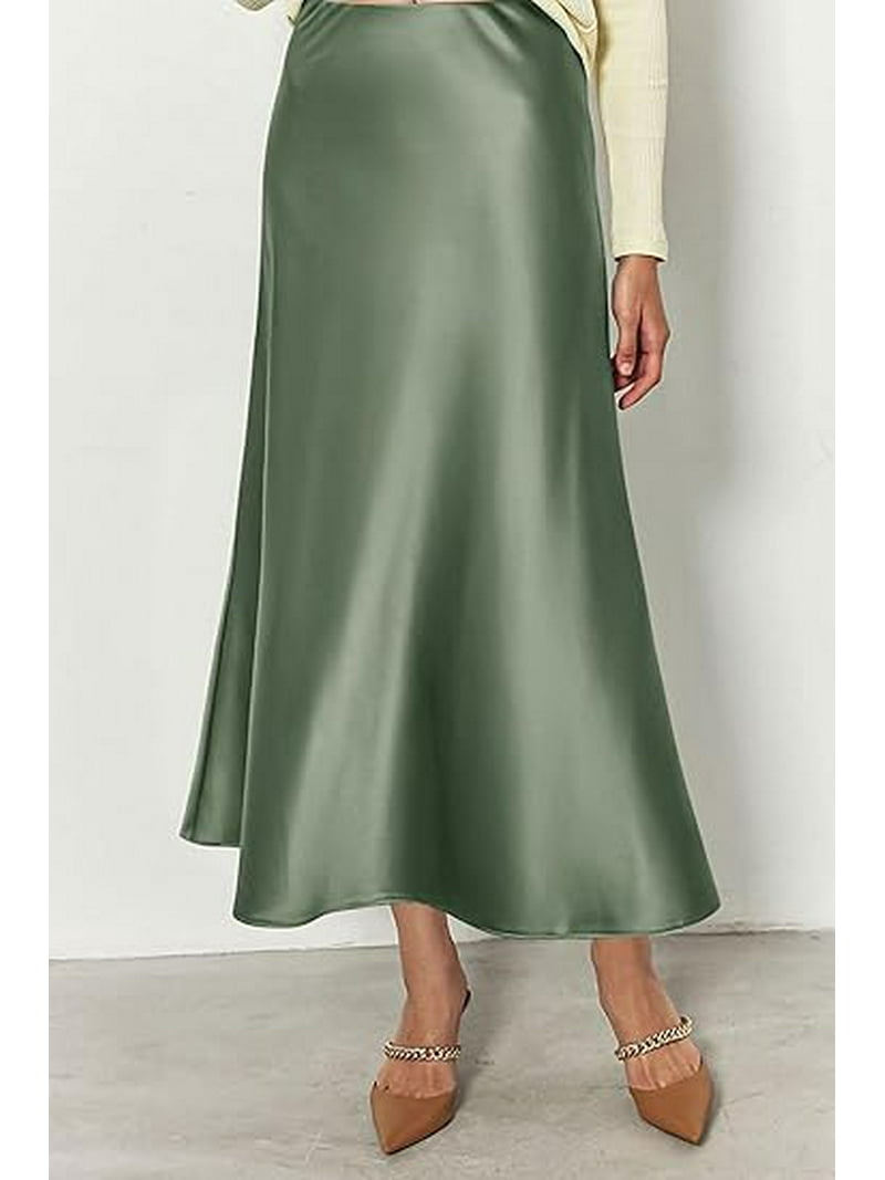 PRETTYGARDEN Women's Summer Midi Satin Skirt Dressy Casual High