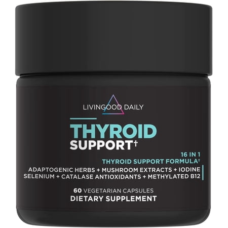 Livingood Daily Thyroid Support, 60 Capsules - Thyroid Supplement with Iodine + Adrenal Cortisol Support Formula