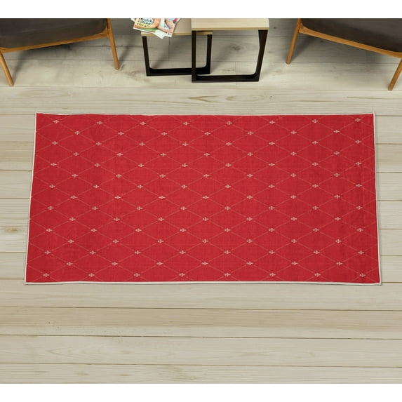 Fleur De Lis Decorative Rug, Shabby Form Style Damask Pattern with Vintage Geometric Diamond Lines, Quality Carpet for Bedroom Dorm and Living Room, 6 Sizes, Dark Coral, by Ambesonne