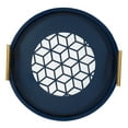 thumbnail image 4 of Kate and Laurel Caspen Glam Decorative Serving Tray, 15.5 Inch Diameter, Navy and Gold, Decorative Tray with Round Shape and Polished Gold Metal Handles for Storage and Display, 4 of 8
