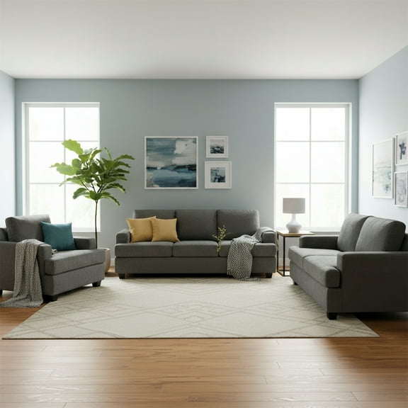 AC Pacific Thomas Modern 3-Piece Living Room Set, Grey