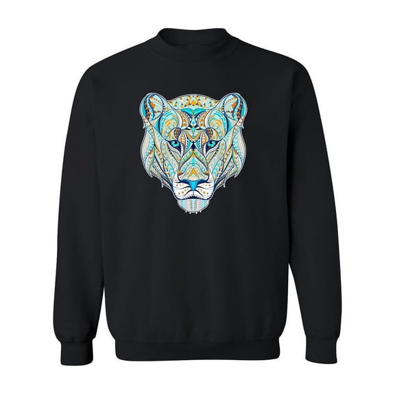 Ethnic Blue Lioness Head Sweatshirt Women -Image by Shutterstock, Female 3X-Large