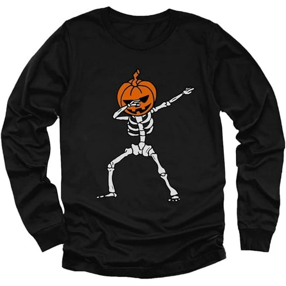 Halloween Dab Jack O' Lantern Dabbing Skeleton Youth Kids Long Sleeve T-Shirt