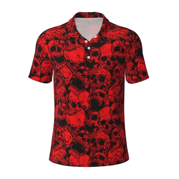 Kuqiui Mens Golf Polo Shirt Dry Fit Performance Sport Short Sleeve Golf Polo Shirts for Men-Red Skulls 3