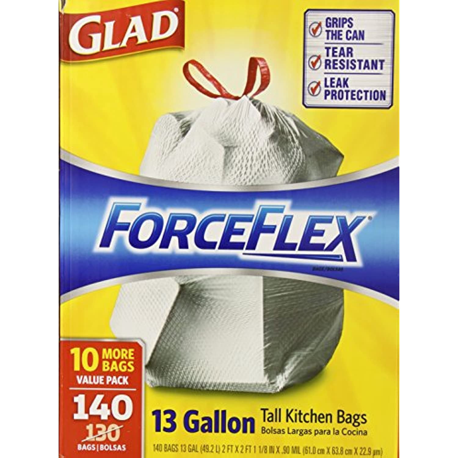 Glad Tall Kitchen Trash Bags, 13 Gal, 140 Ct