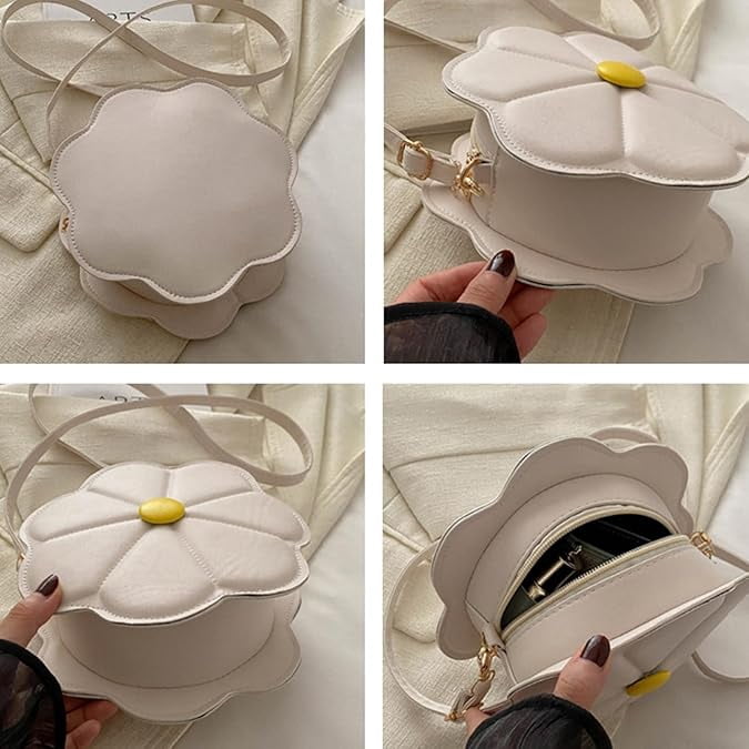 Trendy Flower Shaped PU Leather Crossbody Bag with Adjustable Strap Shoulder Purse Satchel for Women and Girls   P