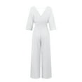 thumbnail image 4 of Womens Deep V Neck Bat Sleeve Solid Color Elegant Versatile High Waisted Straight Tube Jumpsuit Wedding Jumpsuits for Women Leg Strap Jean Jumpsuits Women Woman Jumpsuit & Romper Elegant Body Suit, 4 of 5