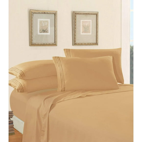 Elegant Comfort Luxury Bed Sheet Set on Three-Line Design 1500 Premier Hotel Quality Wrinkle and Fade Resistant 4-Piece Bed Sheet Set, Deep Pocket, King, Gold