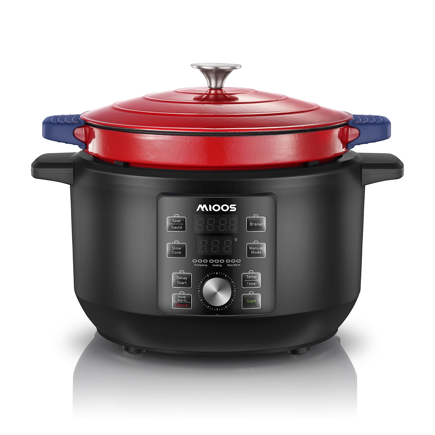 MIOOS Electric Slow Cooker Enameled Cast Iron Dutch Oven Pot 5 in 1 6 QT Capacity with Temperature and Cook Time Adjustable, Saut, Stew, Steam, Slow Cook, Keep Warm, Delay, Manual Modes