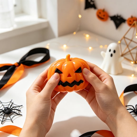 2.8" Halloween Pumpkin Squeeze Toy, Glossy Soft Rubber Figure (3 Styles)