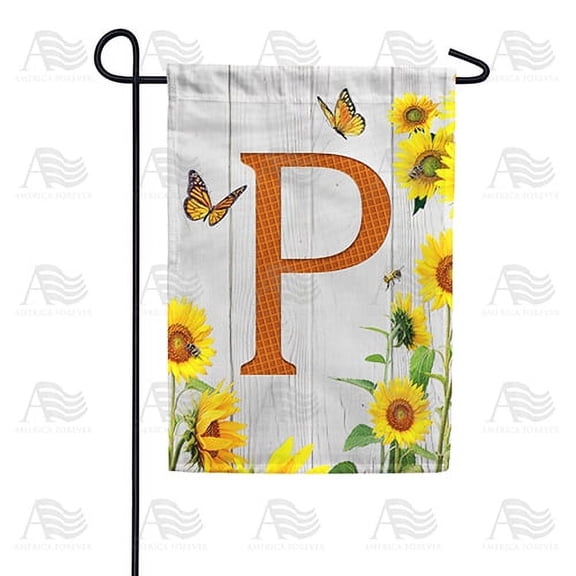 America Forever Spring Monogram Garden Flag Letter P 12.5 x 18 inches P Double Sided Vertical Outdoor, Yard, Lawn, Beautiful Yellow Flowers, Sunflower Garden Flag