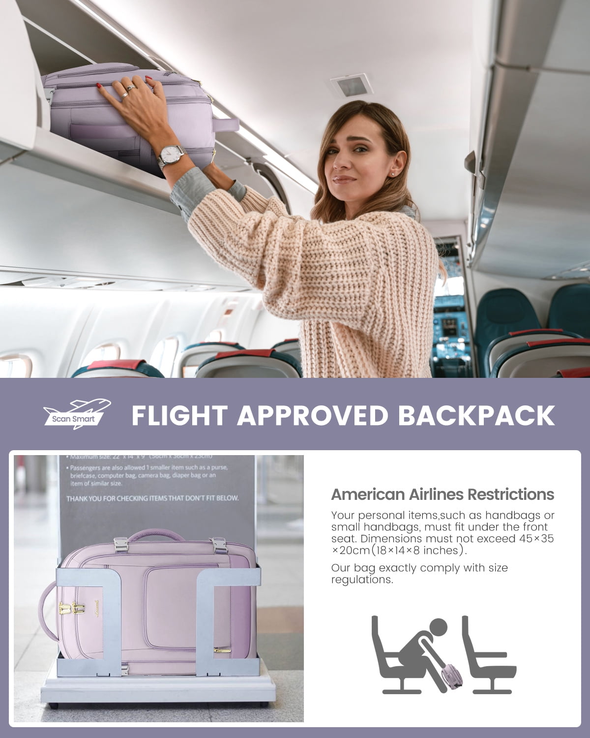 Lovevook Travel Backpack, 40L Carry-on Luggage Backpack Airplane Approved Size, Person Item Bag Business Weekender Overnight Bag with 3 Cubes